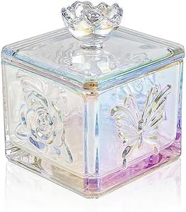 WHJY Cute Glass Candy Jar with Lid, Iridescent Colored Glass Candy Jar for Office Desk,Colorful Candy Dishes for Candy Buffet, Cookie Jar 4.5” Tall
