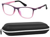 Yogo Vision Kids Blue Light Blocking Glasses with Case - Computer Video Gaming Eyeglasses for Boys and Girls – Cute Colorful Square Frames – Anti Eye Strain, Reduce Glare