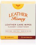 LEATHER Honey Leather Care Wipe Kit - Clean and Condition Leather On-The-Go - The Best for Vinyl and Leather Apparel, Furniture, Auto Interior, Shoes and Accessories - 5 Cleaner/5 Conditioner Wipes