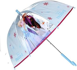 Textiel Trade Disney Kid's Frozen II Elsa and Anna Transparent Stick Umbrella, Light Blue
