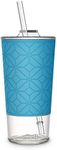 Ello Tidal 20oz Glass Tumbler with Straw, Friction Fit Lid and Silicone Band | Perfect for Iced Coffee, Tea, and Smoothies | Blue Sky