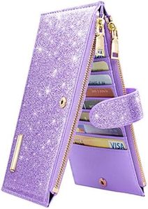 Coco Rossi Womens RFID Blocking Large Capacity Wallet Multi Card Organizer Bifold Wallet for Women with Zipper Pocket, Purple Glitter, long purse, Casual