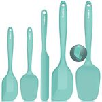 Walfos Silicone Spatula - 600°F High Heat Resistant Kitchen Spoon Spatulas（Set of 5, Strong Steel Core and One-Pieces Design, for Cooking Mixing & Baking - BPA Free and Dishwasher Safe (Teal/Aqua)