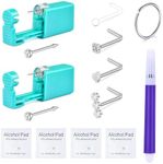 QWALIT Nose Piercing Kit Nose Ring Piercing Kit Self Nose Piercing Kit at Home Silver Black Gold Nose Piercing Kit With Nose Rings Disposable Nose Piercing Gun Kit, metal, stainless-steel