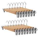 Tosnail 15 Pack 14" Natural Wooden Hangers Skirt Pants Hangers with Clips and 360° Swivel Hook, Heavy Duty Jeans Hangers - Natural