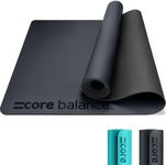 Core Balance Rubber Yoga Exercise Mat Non Slip Extra Wide Heavy Duty with Roll Strap (Black)