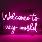 LUCUNSTAR Welcome To My World neon sign, neon letter signs for wall decoration, pink neon lights signs with USB connection for bedroom, window, playroom, living room