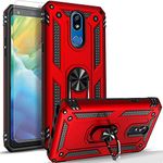 STARSHOP - LG Aristo 4 + Plus Case, LG Tribute Royal Case, Prime 2/Escape Plus/Arena 2/Journey LTE, W/ [Tempered Glass Protector Included] Metal Ring Stand Shockproof Drop Protection Phone Cover-Red