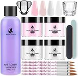 Acrylic Liquid Monomer and Powder Set- Professional Acrylic Nail Kit Acrylic Dip Powder with 5PCS Nail Brush 4 Colors White &Clear &Pink &Nude Pink for Nail Extension French Fake Nails Tips Art Set