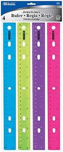 BAZIC Products Jeweltones Color Plastic Ruler 12" (30cm), Inches Centimeter Metric Measuring Drafting Rulers, for Students School Supplies (4/Pack), 1-Pack