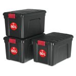 Iris Ohyama, Large Storage Boxes with Lids, Garage Storage Boxes, Closing Clips, 60L/3Pack, BPA Free, W59 x D39.5 x H35.5cm, SIA-60, Black