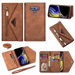 Elisorli Wallet Case for Samsung Galaxy Note 9 Leather Flip Zipper Purse Handbag with Credit Card Holder Crossbody Shoulder Strap and Wrist Strap Lanyard Phone Cover for Note9 Not S9 Women Girl Brown