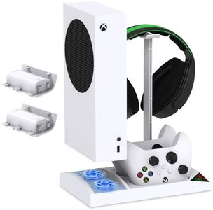 Upgraded Vertical Cooling Fan Stand for Xbox Series S, Cooler Fan System Dual Controller Charging Dock Station with 2 x 1400mAh Rechargeable Battery Pack, Headphone Bracket for Xbox Series S (White)