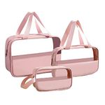 Travel Toiletry Bag 3 Pack/Size Waterproof Clear PVC and PU Splicing Cosmetic Bag Hanging Makeup Organizer Bag Portable Travel Bag for Bathroom, Vacation (Pink)