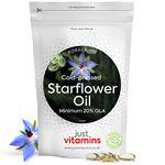 Starflower Oil Capsules 1000mg/Borage Oil x90 Soft Gels, Cold Pressed High Strength GLA with Vitamin E - 3 Month Supply - x2 The GLA Level of Evening Primrose Oil Capsules - UK Made Supplements