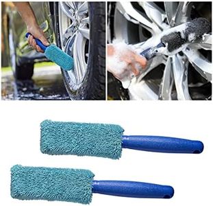 AICEL 2 Pcs Wheel Brush, Soft Microfiber Metal Free Rim and Wheel Brushes Kit, Easy Reach Tire Detailing Washing Tool, Professional Grade Scratch Free Wheel Cleaning Set for Cars, Motorcycles (Blue)
