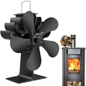 PYBBO Wood Stove Fan 5 Blades, Heat Powered Fireplace Fans Eco Fan for Home Wood/Log Burner Stove, Motors Quiet Motors Operation Circulating Warm Air with Magnetic Thermometer, Wood Stove Accessories