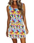 WNEEDU Womens Summer Dress Casual Sleeveless Sundresses Drawstring Waist Beach Cover up Short Swing Dresses with Pockets Multi Colored S