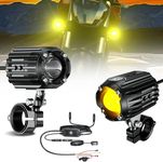 Motorcycle Auxiliary LED Light Driving Spotlights White/Amber Fog Lights with Mount Brackets Wire Harness Waterproof Offroad Work Lights Compatible with Motorcycle J-eep Car Truck 60W Driving Lamps