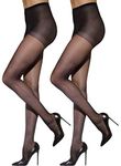 Silkies Women's Control Top Pantyhose with Light Support Legs (2 Pair Pack) - Black - Large