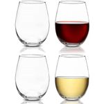 GLASKEY Crystal Stemless Wine Glasses Set of 4, Clear Wine Cups for Red and White Wine Drinking Water Glassware for Bar,Party,Daily Use,Gift for Birthday