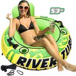 Opvener 53" Heavy Duty River Tube for Floating with Canvas Cover, Tubing Floats for Lake Pool, Inflatable Water Tube for Floating with Cup Holders Handles Headrest, River Raft Carry 300lb of Adults