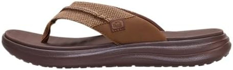 HEYDUDE Men's Finn Flip Braided Sandal, Partridge/Shaved Chocolate Size 12 | Lightweight Travel Ready Flip Flop with Contoured EVA Footbed