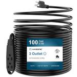 100-Feet 3 Outlet Extension Cord, Kasonic UL Listed, 16/3 SJTW 3-Wire Grounded, 10 Amp 125 V 1625 Watts, Multi-Outlet Indoor/Outdoor Use, Black