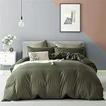 Ruccit Army Green Duvet Cover Set King 100% Brushed Microfiber King Size Bed Duvet Cover Dark Green 3pcs Modern Simple Bedding Set with Zipper Closure Corner Ties-Soft,Durable,Fade resistant