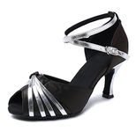 MINITOO Women's Knot Satin Black Synthetic Latin Professional Dance Shoes Wedding Evening Sandals UK 6.5