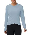 THE GYM PEOPLE Women's Long Sleeve Compression Shirts Workout Tops Cross Hem Athletic Running Yoga T-Shirts with Thumb Hole Denim Blue