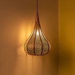 ExclusiveLane 'Moroccan Flame' Iron Wall Hanging Light for Living Room | Hand-Etched Ceiling Hanging Lights for Balcony Pendant Light for Bedroom (Without Bulb, Metallic Brown, Corded Electric)