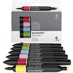 Winsor & Newton, Promarker, Mid Tones, Set of 6, Alcohol Based Dual Tip Markers