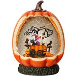 Gorrzai Halloween Snow Globe Lantern with Pumpkin Halloween Decorations Indoor for Home, Lighted Halloween Decor with Black Cat Gnome Timer Swirling Glitter, USB or Battery Operated