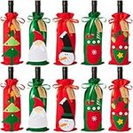 THE TWIDDLERS - 10 Christmas Wine Gift Bags, Bottle Covers with Drawstring & Gift Tags, Reusable Xmas Party Bag Decorations - 5 Different Designs, 2 of Each