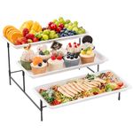 Lifewit 3 Tiered Plastic Serving Tray for Party Entertaining, 36×17cm Serving Food Display Platters, Reusable Trays with Collapsible Stable Metal Stand for Veggie, Fruit, Cookies, Dessert, Black