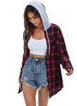 Jhsnjnr Womens Oversized Long Sleeve Flannel Plaid Shirts Boyfriend Button Down Blouses Red