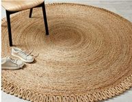 GRUHUM Handwoven Round Jute Area Rug 4ft Natural Fiber Round Handmade Boho Farmhouse Rustuc Vintage Soft Braided Rug - Indoor Kitchen Bedroom Living Room Hallways Enterways (4'ft Circle)