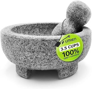 Umien™ Granite Mortar and Pestle Set - 100% Granite - 3.5-Cups - 8-Inch – Avocado Tool Included – Natural Stone Molcajete for Spices, Pestos, & Guacamole (Grey) - Stone Grinder - Guacamole