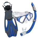 U.S. Divers Cozumel DX Seabreeze Adult Snorkeling Combo Set with Adjustable Mask, Snorkel, and Medium Fins (Men's 6.5-8/Women's 5-9.5),Blue/Silver,SR2594016M