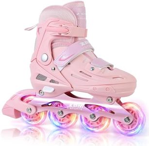 2PM SPORTS Kids Inline Skates Girls Ages 4-8 8-12 6-12 5-8 10-12 with Light Up Wheels, Adjustable Girls Roller Inlineskates Blades for Children Toddler Beginner Indoor Light Pink