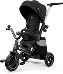 Kinderkraft EASYTWIST Children's Tricycle, with Accessories, Roof Window, Safety Belts, 360 Degree Rotation, Free Wheel, Push Bar, from 9 Months to 5 Years, Black
