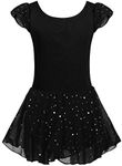 Arshiner Toddler Leotards for Girls Ballet Flutter Sleeve Dance Dress with Shinny Skirts Black 2-3T