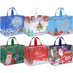 AhfuLife Extra Large Christmas Bags for Gift, 6pcs Christmas Tote Bags with Handles for Xmas Gift, Reusable Multipack Non-woven Christmas Shopping Bags, Xmas Party Bags Decorations, 40 x 36 x 15cm