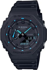 Casio G-Shock GA-2100-1A2 Neon Accent Series Analog Digital Black Strap Men's Watch, Blue Dial, 48.5 × 45.4 × 11.8 mm