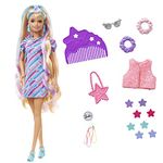 Barbie Totally Hair Doll, Barbie Doll with Blue and Pink-Streaked Blonde Hair, 15 Styling Accessories Including 8 with Colour-Changing Features, Toys for Ages 3 and Up, One Doll, HCM88