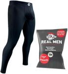 Real Men D Pouch Compression Pants Men, Mens Leggings, Yoga Pants, Tights, Base Layer Men Cold Weather, D Pouch 1 Pack- Black W Black Stitch, Medium