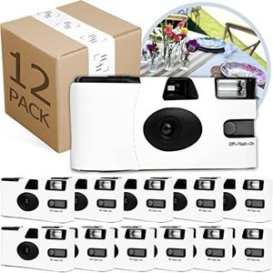 Disposable Cameras Bulk (12 Pack) – White Single Use Camera Set: Perfect for Weddings, Baby Showers, Birthday Parties & All Events – 35mm ISO 400 Film, 27 Exposures, Bright Flash, Easy-to-Use, Vintage