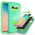 YmhxcY S10 Plus Case with Self Healing Flexible TPU Film[2 Pack] and Camera Lens Screen Protective Film[2 Pack], Heavy Protection Cover for Samsung Galaxy S10 Plus-Aqua Blue and Lime Green