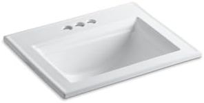 KOHLER K-2337-4-0 Memoirs Self-Rimming Bathroom Sink Sink with Stately Design, White - 22-3/4" x 18"